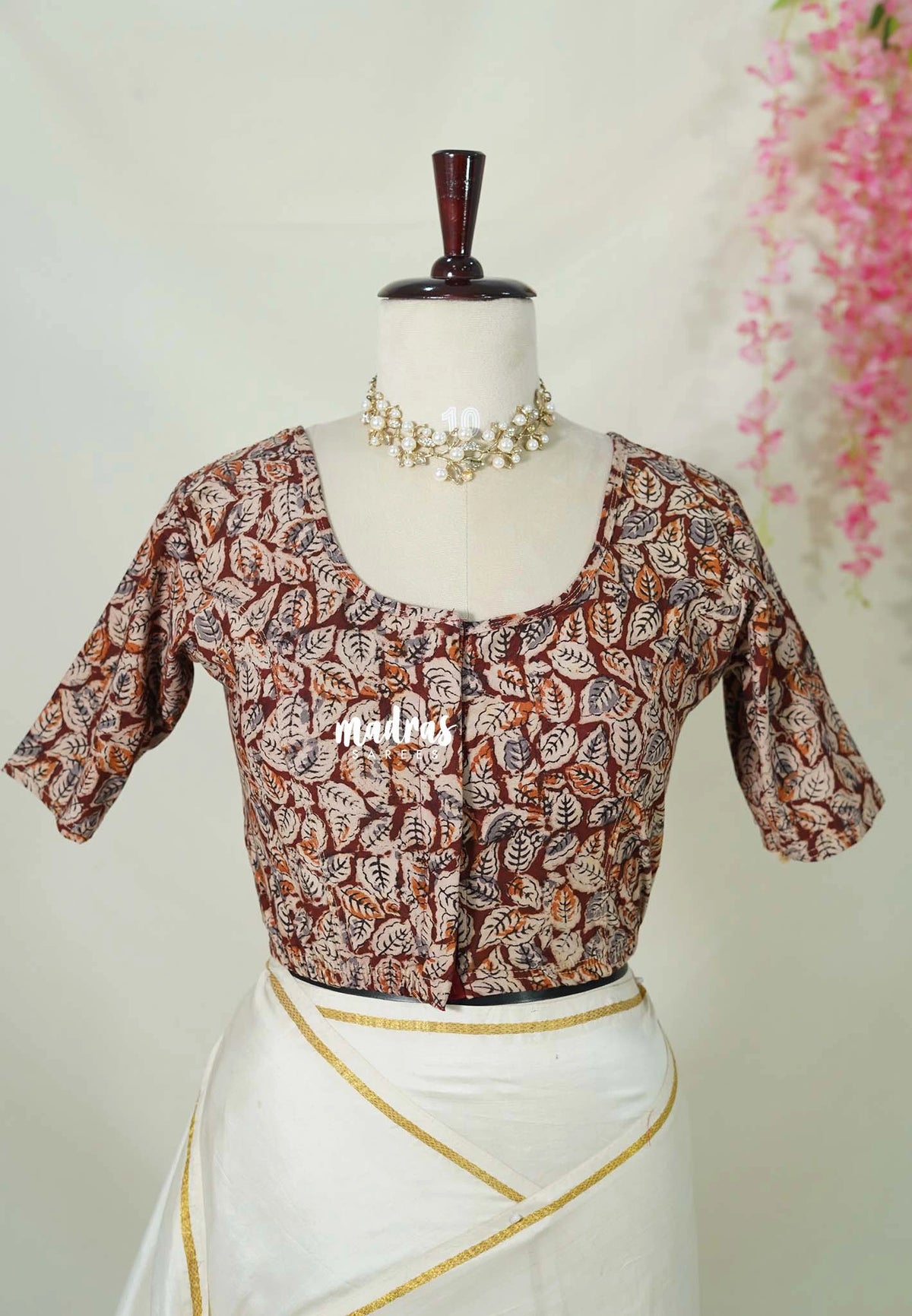 Brick Maroon (Leaf) - Stretchable Fabric = Stress-Free Fit ✨ Lycra Cotton Readymade Kalamkari printed Blouse – Perfect Fit Comfort
