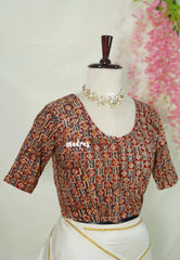 Dark Red - Stretchable Fabric = Stress-Free Fit ✨ Lycra Cotton Readymade Kalamkari printed Blouse – Perfect Fit Comfort
