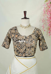 Dark Chocolate Brown(Nearest Black) - Stretchable Fabric = Stress-Free Fit ✨ Lycra Cotton Readymade Kalamkari printed Blouse – Perfect Fit Comfort