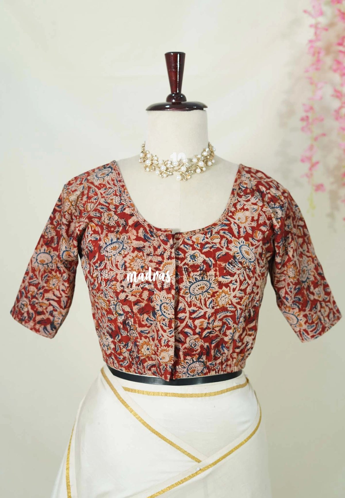 Maroon-Red - Stretchable Fabric = Stress-Free Fit ✨ Lycra Cotton Readymade Kalamkari printed Blouse – Perfect Fit Comfort