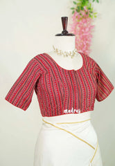 Chilli Red - Aazhi - Pure cotton Ajrakh Readymade Stripes pattern Blouse with High Neck | summer friendly | suitable for cotton | Mul cotton sarees