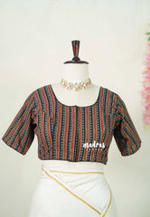 Black - Aazhi - Pure cotton Ajrakh Readymade Stripes pattern Blouse with High Neck | summer friendly | suitable for cotton | Mul cotton sarees