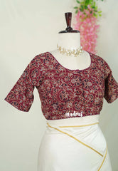 Beet Pink - Aazhi - Pure cotton Ajrakh Readymade Floral Printed Blouse with High Neck | summer friendly | suitable for cotton | Mul cotton sarees