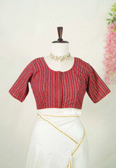 Chilli Red - Aazhi - Pure cotton Ajrakh Readymade Stripes pattern Blouse with High Neck | summer friendly | suitable for cotton | Mul cotton sarees