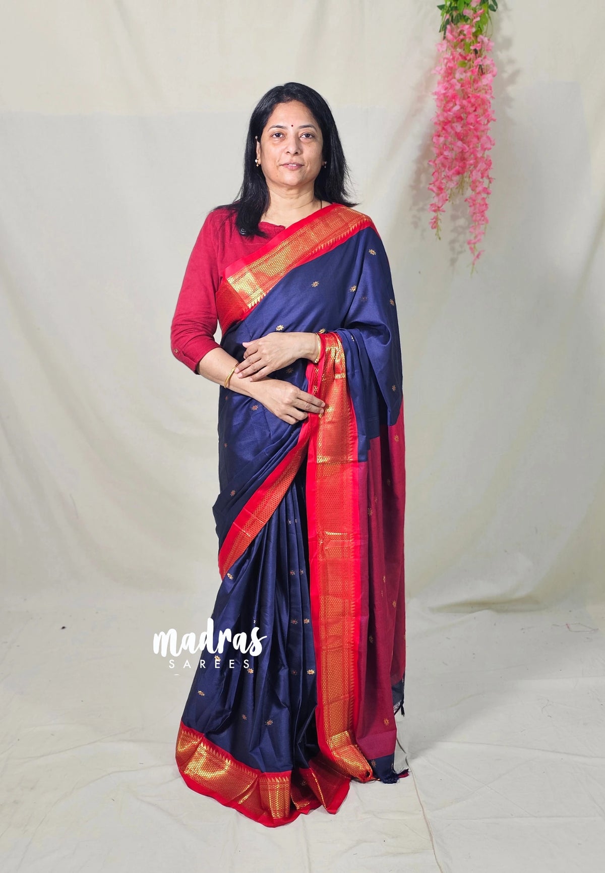 (PRE-BOOKING) Navy Blue - Ready to Wear Stitched Sico Gadwal Semi Silk Saree with Contrast Pallu and Blouse - Best for Wedding Functions