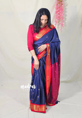 (PRE-BOOKING) Navy Blue - Ready to Wear Stitched Sico Gadwal Semi Silk Saree with Contrast Pallu and Blouse - Best for Wedding Functions