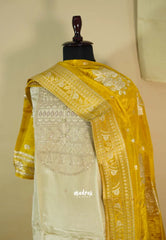 Amitha – Ivory Rich semi silk heavy work yoke with banarasi dupatta