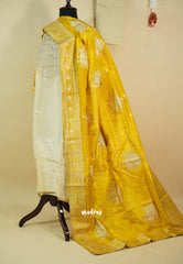 Amitha – Ivory Rich semi silk heavy work yoke with banarasi dupatta