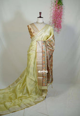 Soft Lime Green - Roopa - Premium Chappa semi Tussar with Madhupani Prints -  Perfect for Small Functions