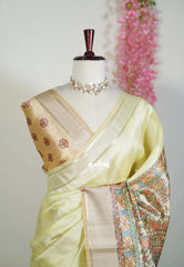 Soft Lime Green - Roopa - Premium Chappa semi Tussar with Madhupani Prints -  Perfect for Small Functions