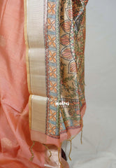 Soft Peach - Roopa - Premium Chappa semi Tussar with Madhupani Prints -  Perfect for Small Functions