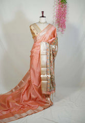 Soft Peach - Roopa - Premium Chappa semi Tussar with Madhupani Prints -  Perfect for Small Functions