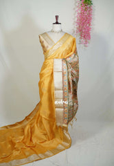 Soft Mustard Yellow - Roopa - Premium Chappa semi Tussar with Madhupani Prints -  Perfect for Small Functions