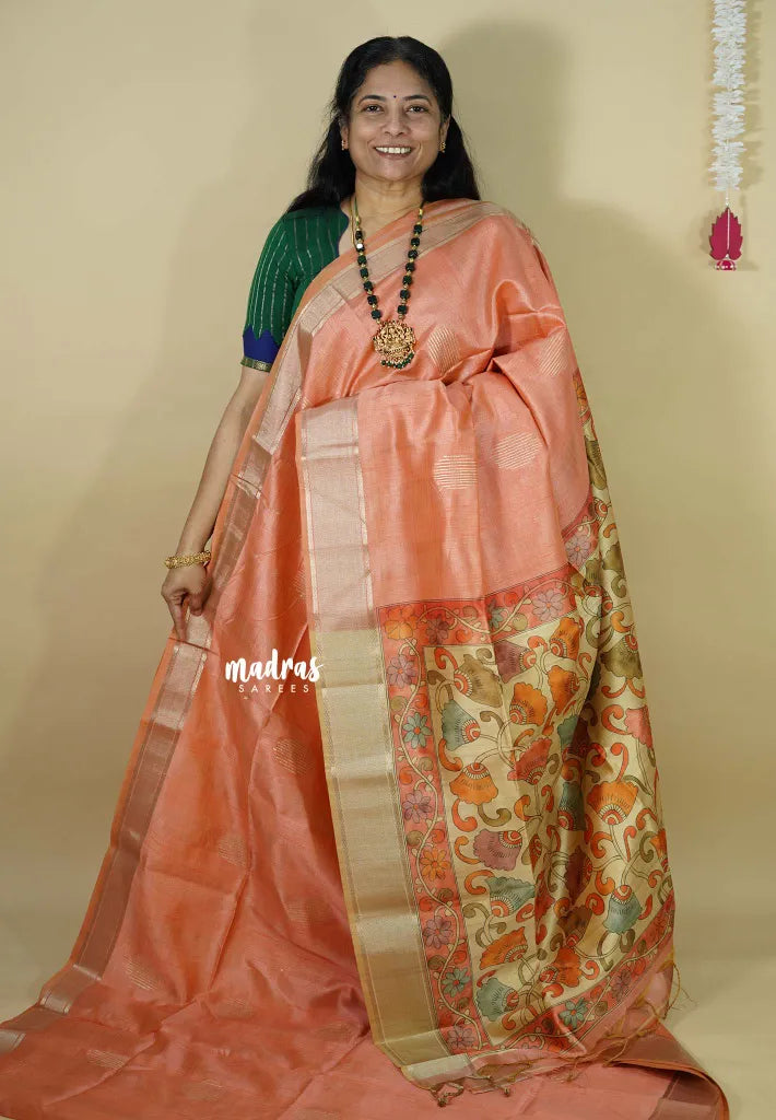 Peach - Roopa  - Semi tussar with kalamkari pallu