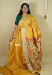 Pastel Mustard Yellow - Roopa  - Semi tussar with kalamkari pallu