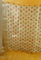 Pastel Mustard Yellow - Roopa  - Semi tussar with kalamkari pallu