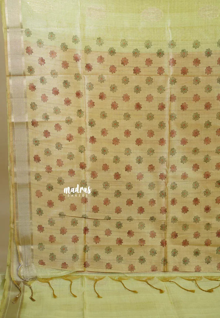 Pastel Lime Green - Roopa  - Semi tussar with kalamkari pallu