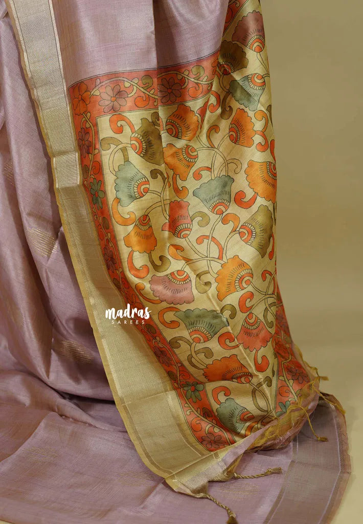 Muted Onion Pink - Roopa  - Semi tussar with kalamkari pallu