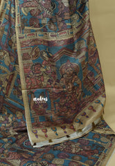 Peacock Blue - Roopa  - Premium Tussar Silk with Kalamkari Depiction