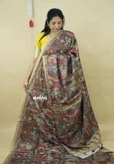 Muted Red - Roopa  - Premium Tussar Silk with Kalamkari Depiction