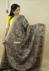 Olive Green - Roopa  - Premium Tussar Silk with Kalamkari Depiction