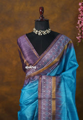 Ananda Blue - Roopa - Premium Chappa semi tussar with Border - Best for Small Functions