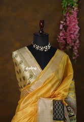 Pastel Mustard Yellow - Roopa  - Semi tussar with Indian Art pallu - Perfect for Small Functions