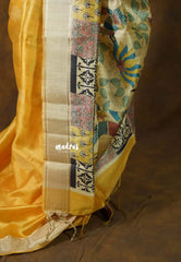 Pastel Mustard Yellow - Roopa  - Semi tussar with Indian Art pallu - Perfect for Small Functions