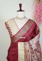 Deep maroon - Roopa - Premium Chappa semi tussar with Madhubani art pallu