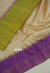 (PRE-BOOKING) Sandal Beige with Purple - Roopa - Premium Chappa semi Tussar with Ganga Jamuna Border -  Perfect for Small Functions