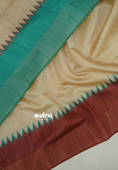 Sandal Beige with Brown - Roopa - Premium Chappa semi Tussar with Ganga Jamuna Border -  Perfect for Small Functions