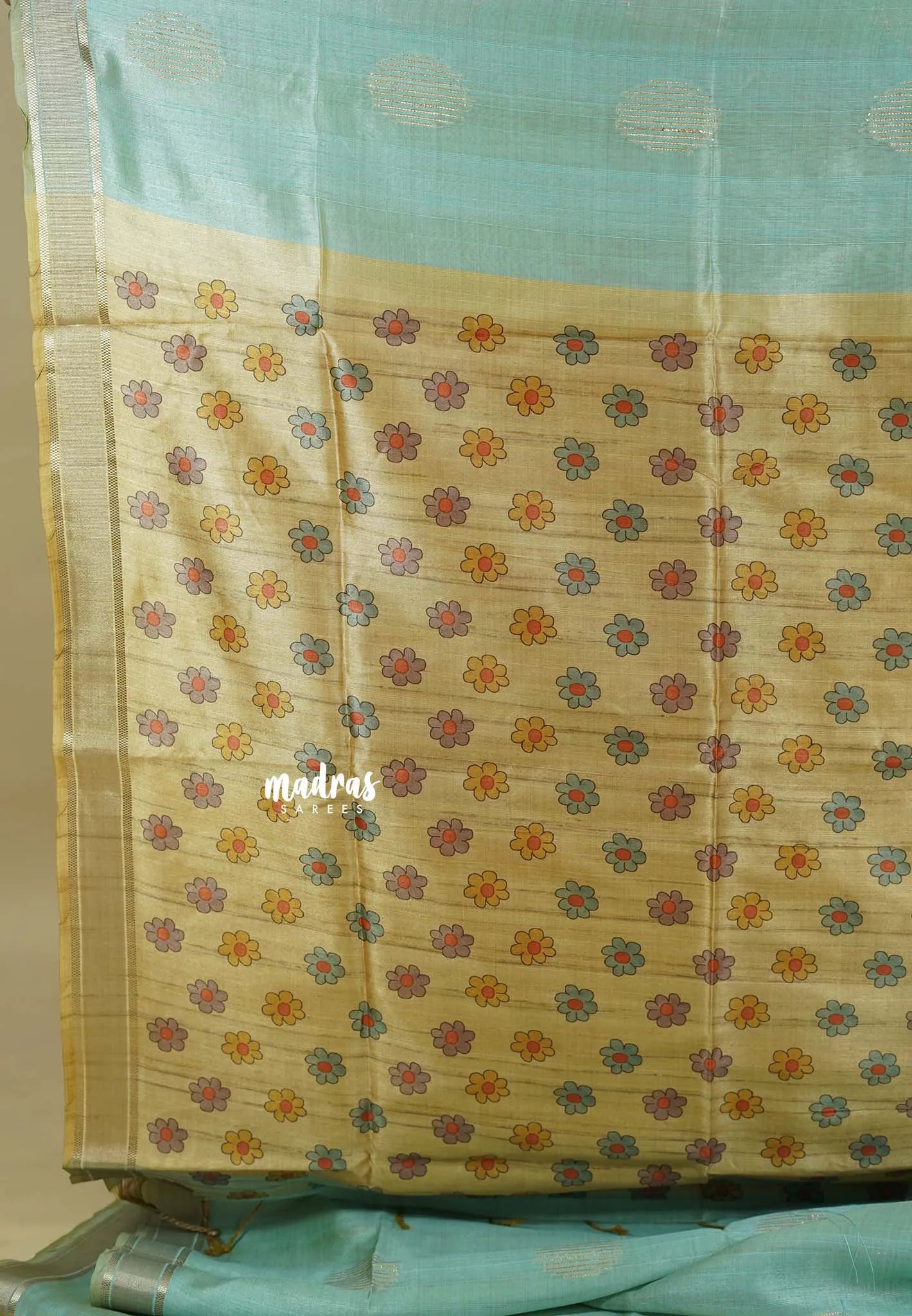 Turquoise Green - Roopa  - Semi tussar with kalamkari pallu