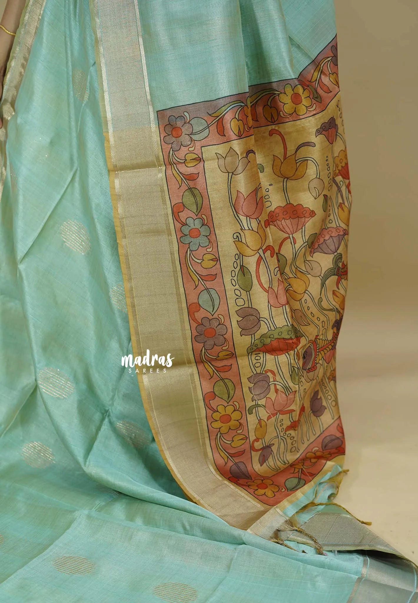 Turquoise Green - Roopa  - Semi tussar with kalamkari pallu