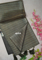 Muted Greenish Grey - Roopa - Premium Chappa semi Tussar Silk with Checks Weaving -  Perfect for Office Wear