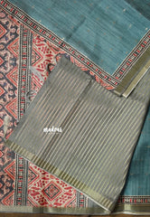 Steel Blue - Rukmani - Premium Tussar Silk with Zari Buttas Rich pallu and blouse - Perfect for tea party