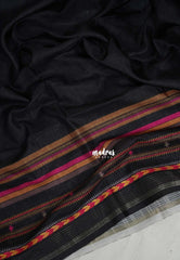 Jet Black - Roopa - Semi Tussar with Multiline Printed Border - Best for Office Wear | Get together | Casual Wear