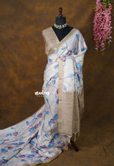 Pastel brown - Roopa - Lightweight semi tussar Divine Lotus Prints with Kattam Body and Temple Border - Best for Office Wear | Get together | Casual Wear
