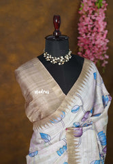 Pastel brown - Roopa - Lightweight semi tussar Divine Lotus Prints with Kattam Body and Temple Border - Best for Office Wear | Get together | Casual Wear