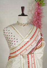 Ivory Cream - Roopa - Semi Tussar with Multiline Printed Border - Best for Office Wear | Get together | Casual Wear