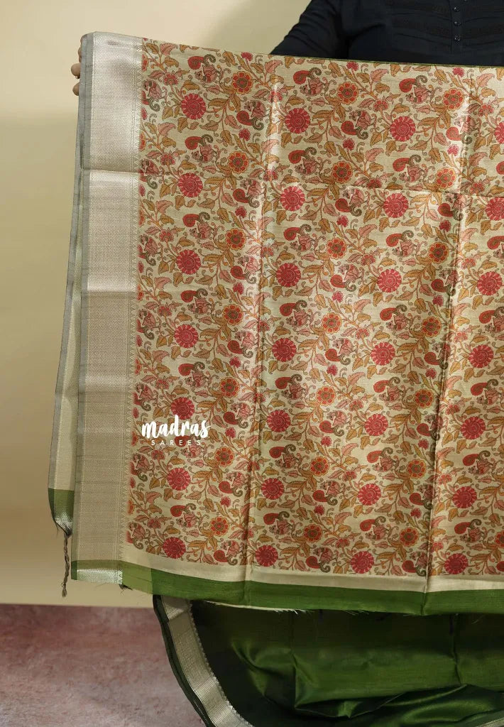 Olive Green - Roopa  - Semi tussar with kalamkari pallu and blouse