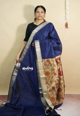 Midnight Blue - Roopa  - Semi tussar with kalamkari pallu and blouse