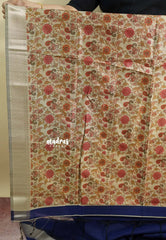 Midnight Blue - Roopa  - Semi tussar with kalamkari pallu and blouse