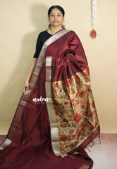 Majestic Maroon - Roopa  - Semi tussar with kalamkari pallu and blouse