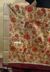Majestic Maroon - Roopa  - Semi tussar with kalamkari pallu and blouse