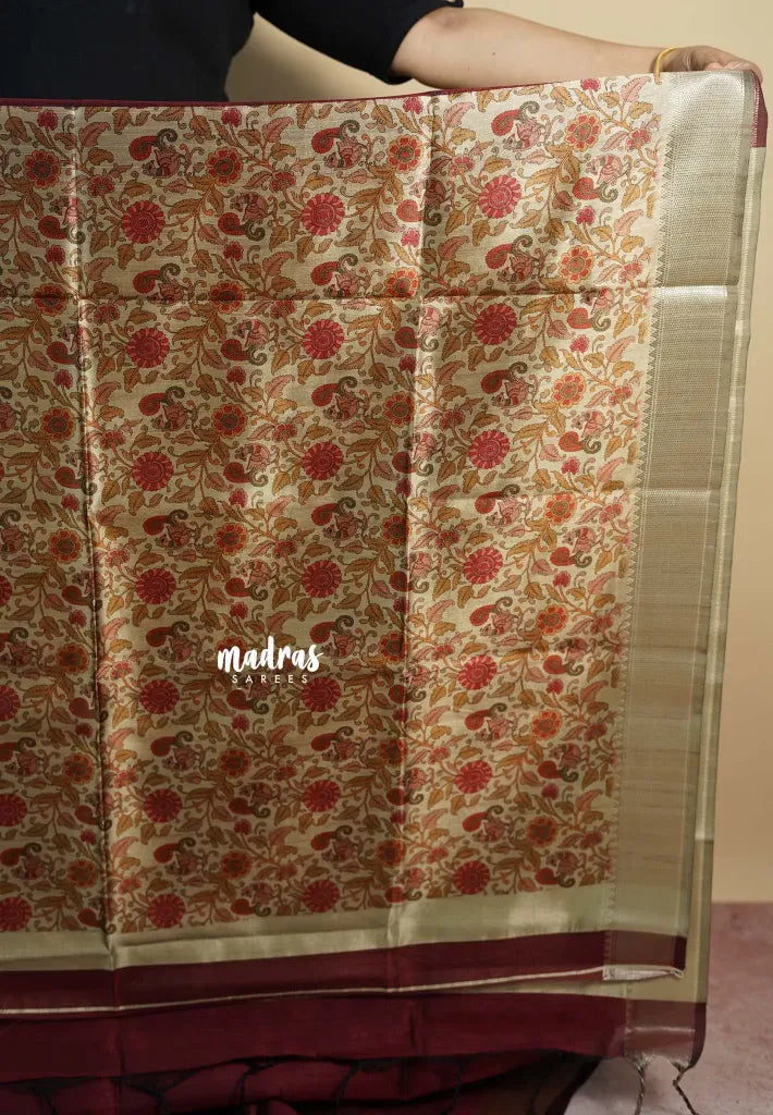 Majestic Maroon - Roopa  - Semi tussar with kalamkari pallu and blouse