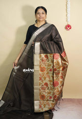 Dark Chocolate Brown - Roopa  - Semi tussar with kalamkari pallu and blouse