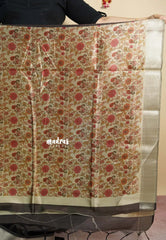 Dark Chocolate Brown - Roopa  - Semi tussar with kalamkari pallu and blouse