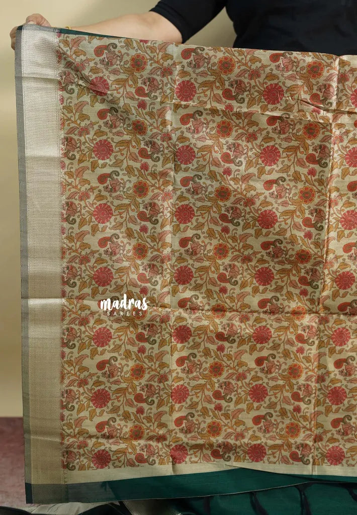 Emerald Green - Roopa  - Semi tussar with kalamkari pallu and blouse