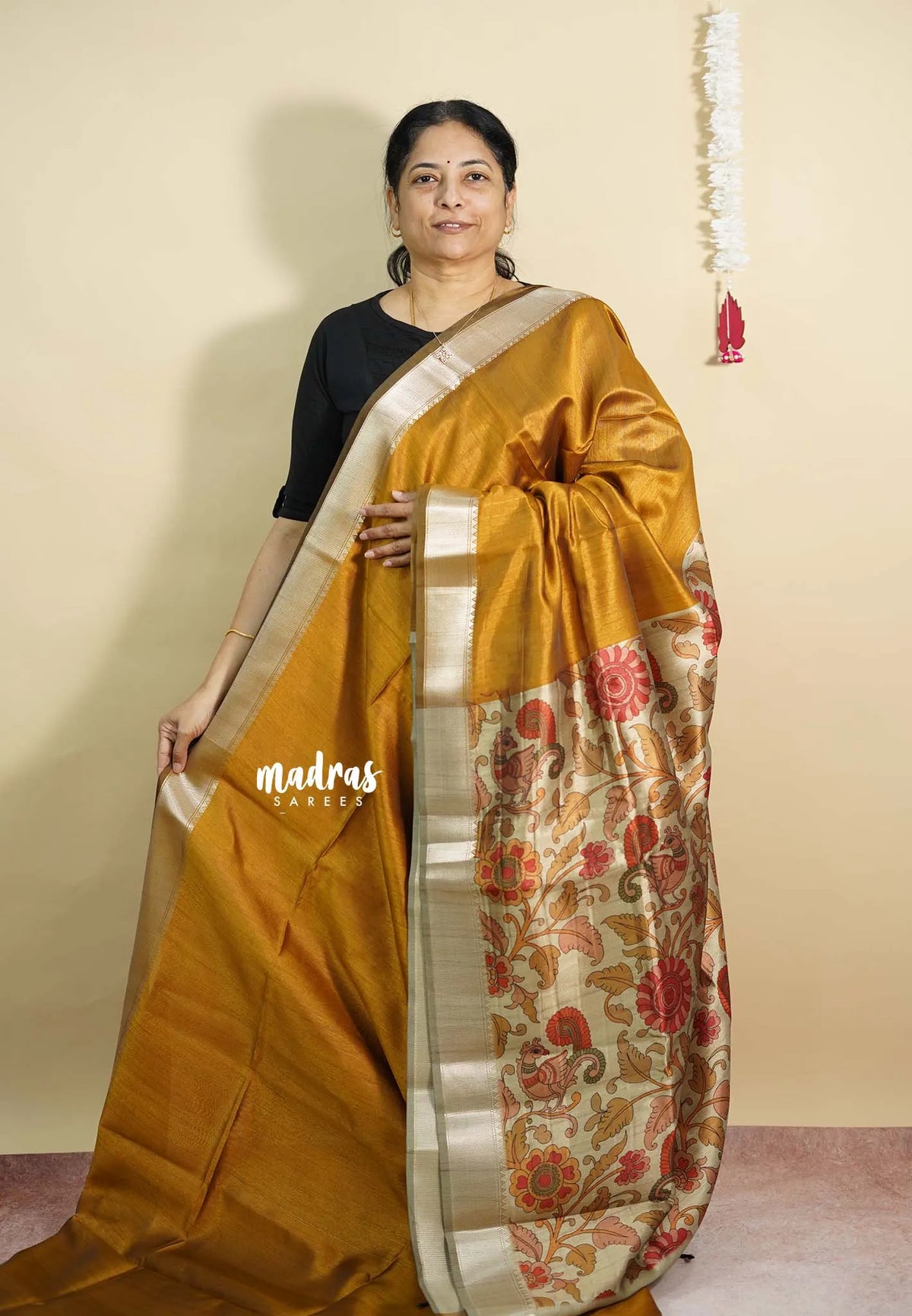 Yellowish brown - Roopa  - Semi tussar with kalamkari pallu and blouse