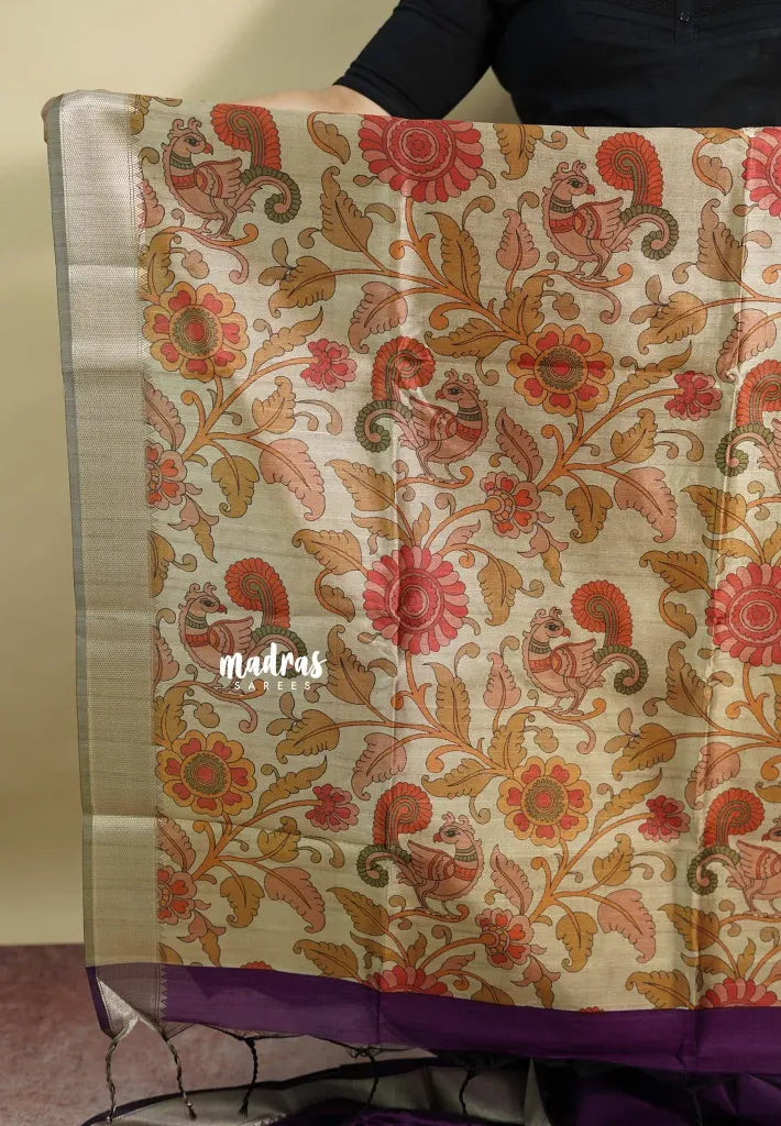 Rich Purple - Roopa  - Semi tussar with kalamkari pallu and blouse